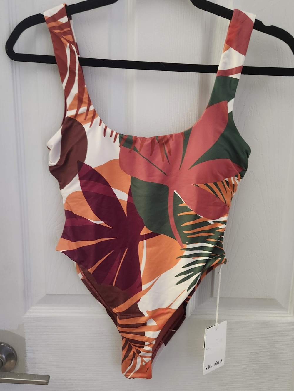 Vitamin A-Tropical Leaf One-Piece Swimsuit - Rust, Green, Cream, Burgundy
